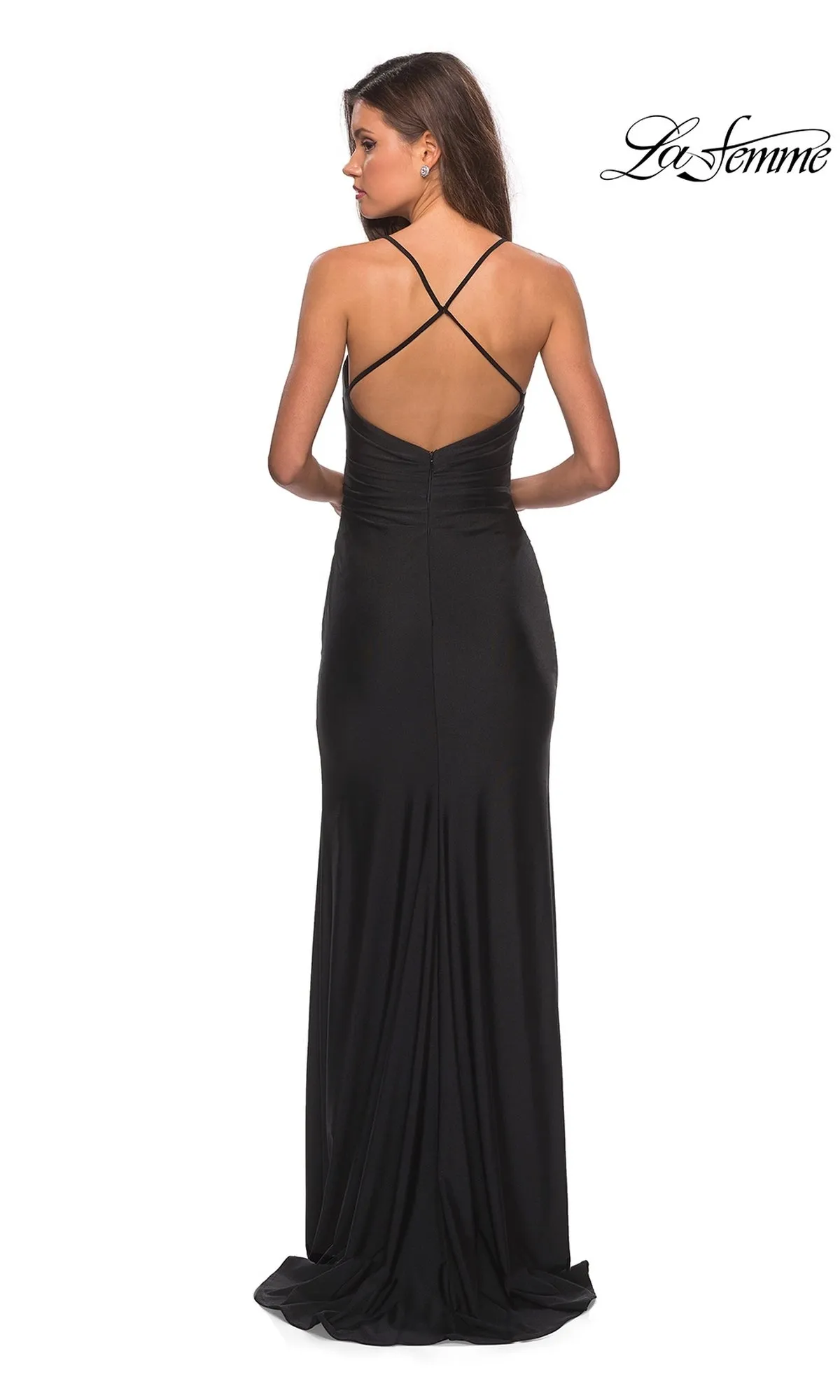 La Femme Open-Back Long V-Neck Prom Dress 28206 sold by PromGirl product image thumbnail 2