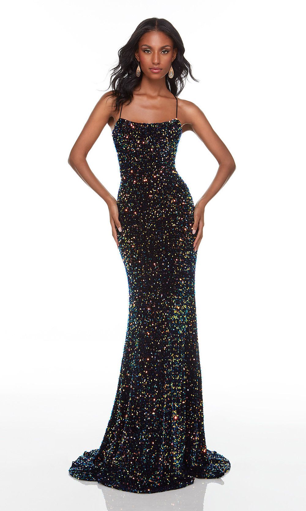 Long Multicolor-Sequin Prom Dress with Strappy Back sold by PromGirl product image thumbnail 3