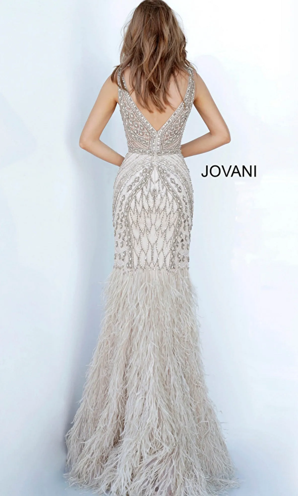 Jovani Feather Long Silver Beaded Prom Dress 02798 sold by PromGirl product image thumbnail 2