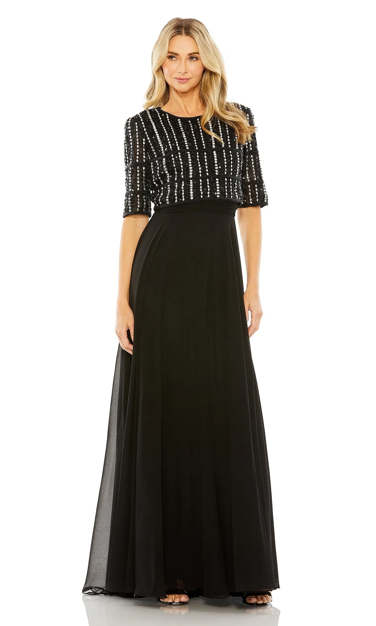 Short Sleeve Long Formal Dress: Mac Duggal 9180 sold by PromGirl