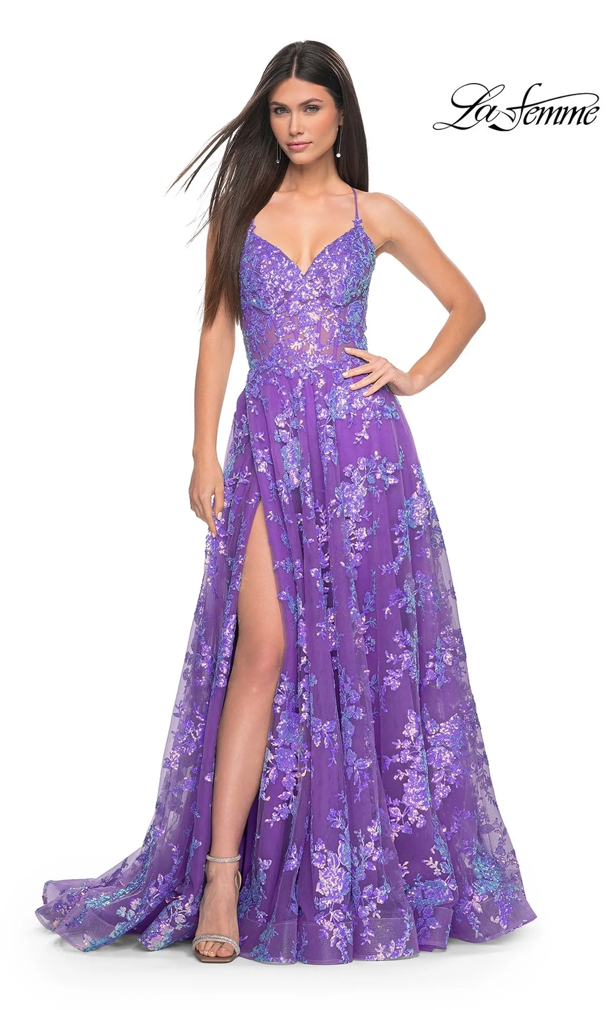 La Femme Sequin-Lace Long Purple Prom Dress 32291 sold by PromGirl