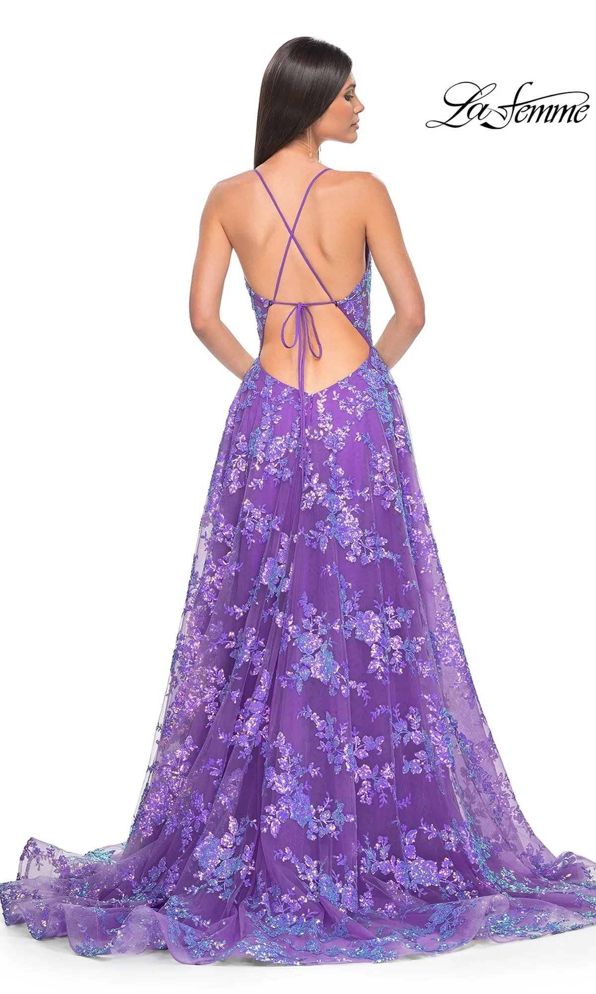 La Femme Sequin-Lace Long Purple Prom Dress 32291 sold by PromGirl product image thumbnail 2