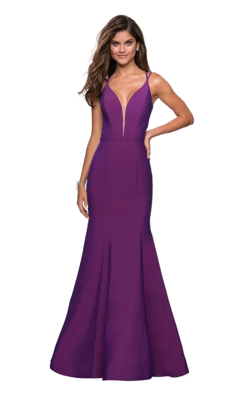 La Femme Open-Back V-Neck Jersey Prom Dress 27446 sold by PromGirl