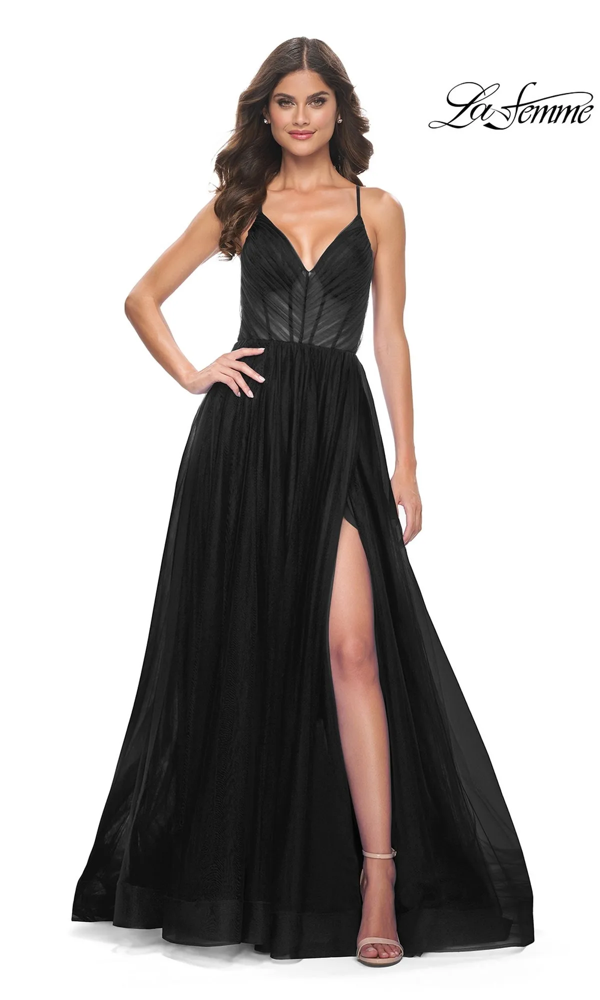 La Femme Sheer-Waist Long Prom Ball Gown 31457 sold by PromGirl product image thumbnail 3