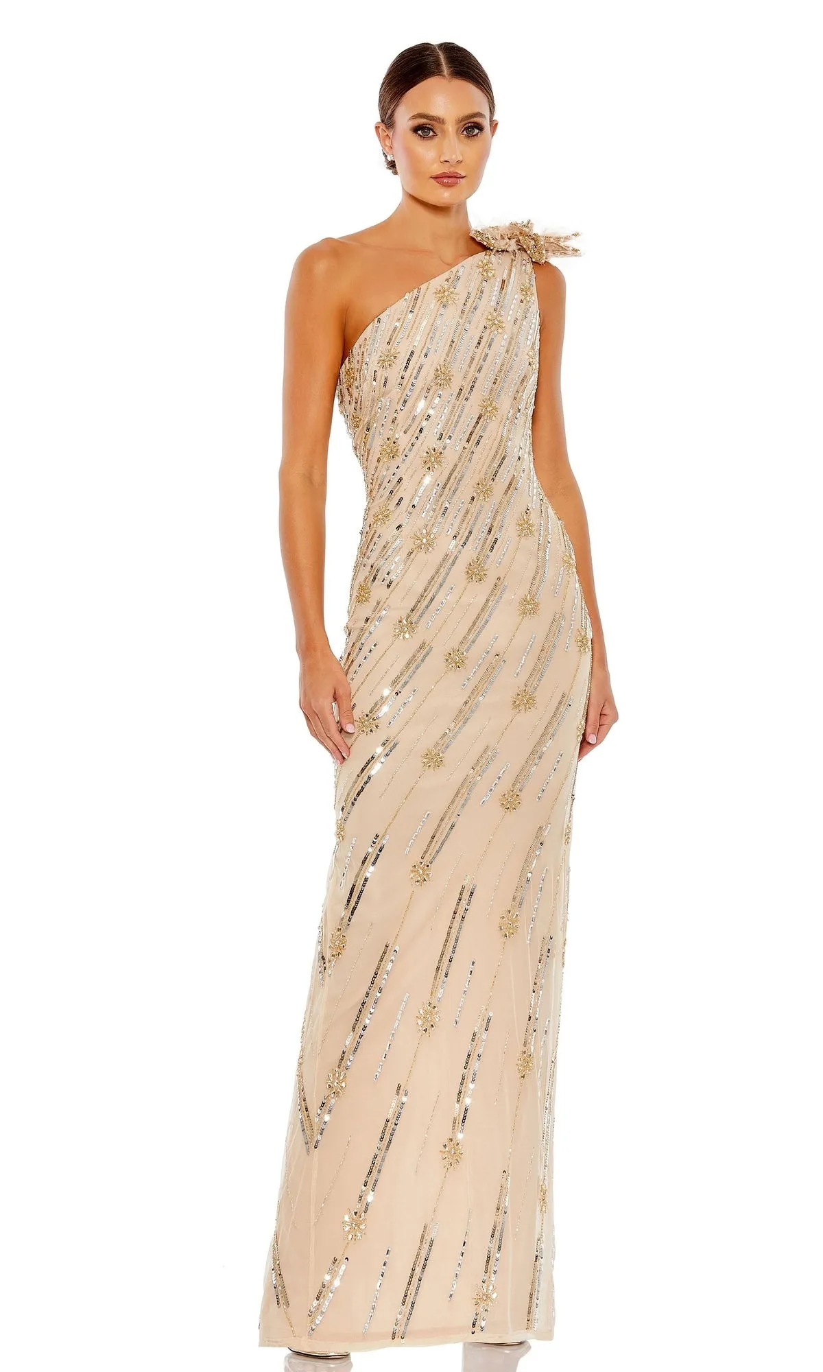 Long Gold Sequin Formal Dress: Mac Duggal 93739 sold by PromGirl