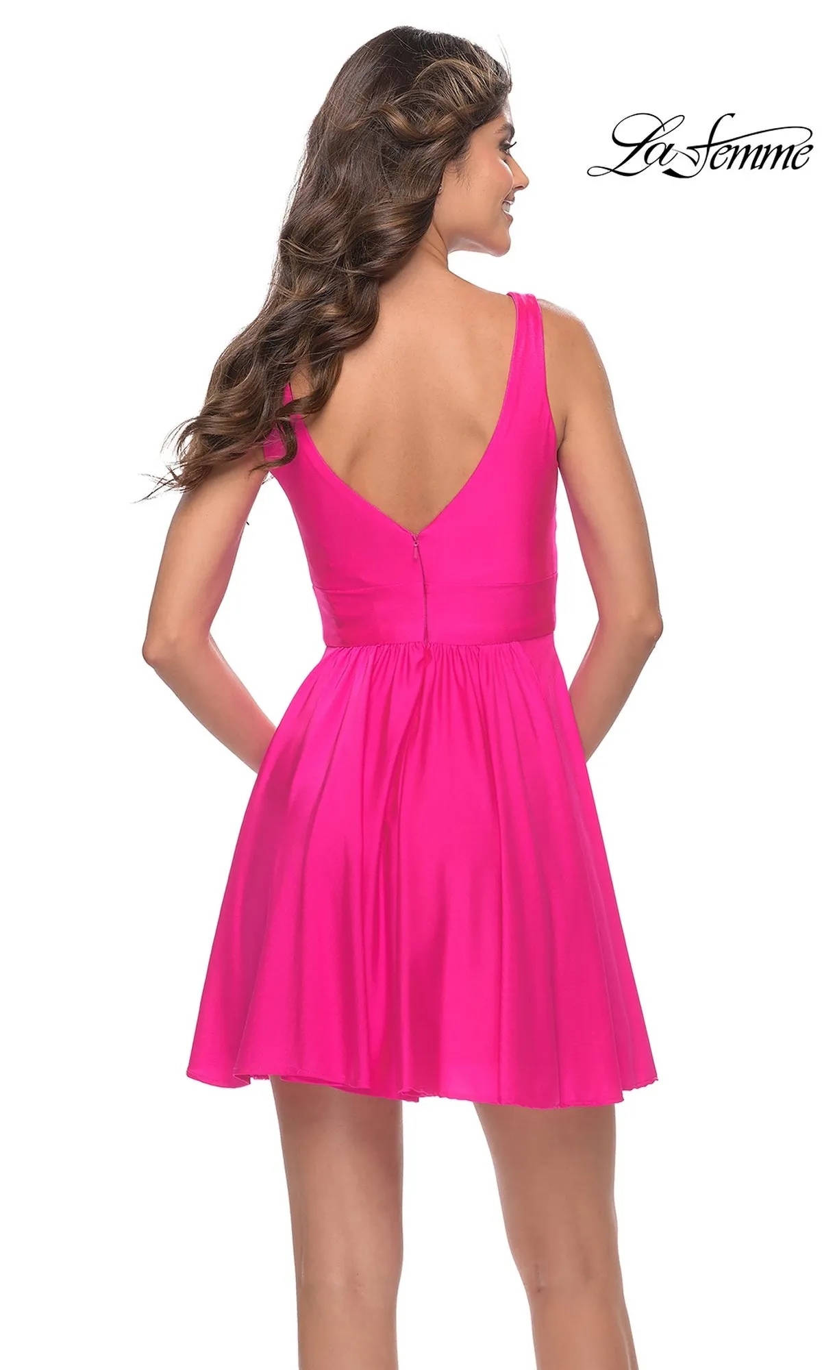 Neon Pink Short La Femme Homecoming Dress 30979 sold by PromGirl product image thumbnail 2