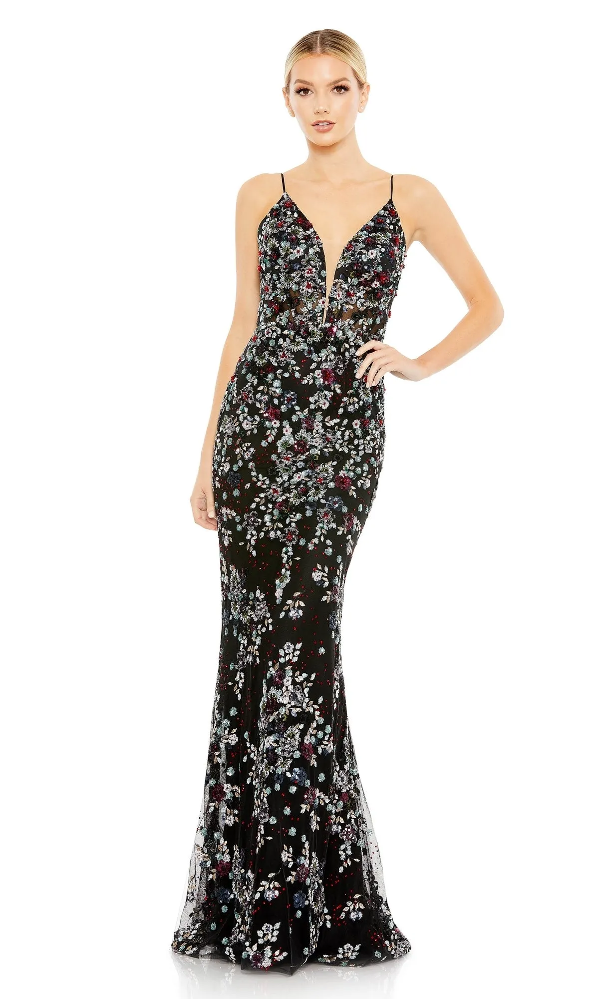 Beaded-Floral Long Black Prom Dress 20332 sold by PromGirl