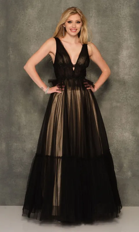 Dave and Johnny Long Black Prom Ball Gown 11026 sold by PromGirl