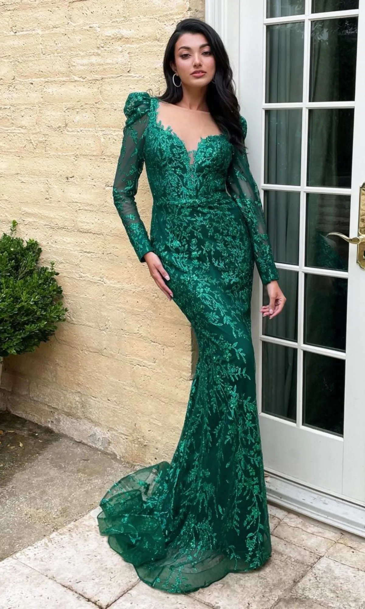 Long Sleeve Long Glitter-Lace Prom Dress CD989 sold by PromGirl product image thumbnail 3