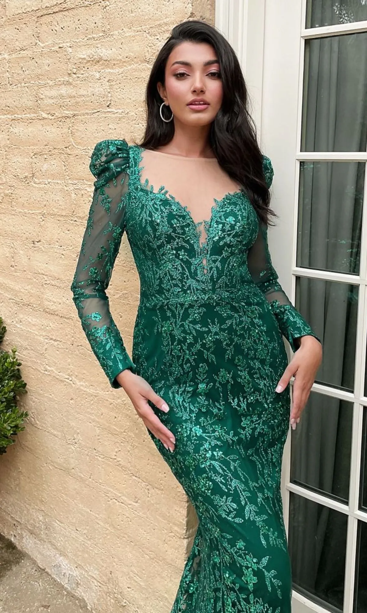 Long Sleeve Long Glitter-Lace Prom Dress CD989 sold by PromGirl product image thumbnail 5
