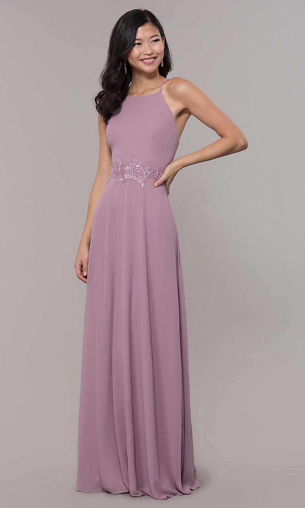 Long High-Neck Chiffon Prom Dress by PromGirl sold by PromGirl