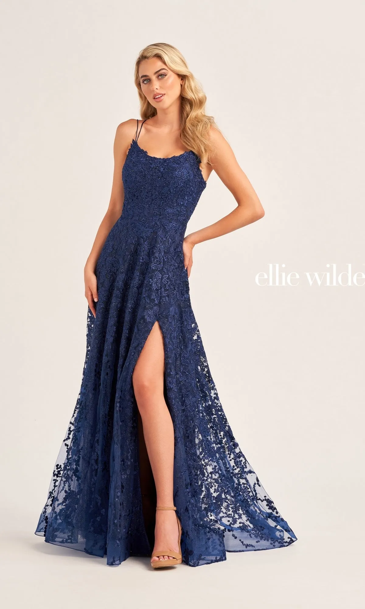 Ellie Wilde Long Lace Prom Dress EW35222 sold by PromGirl product image thumbnail 5