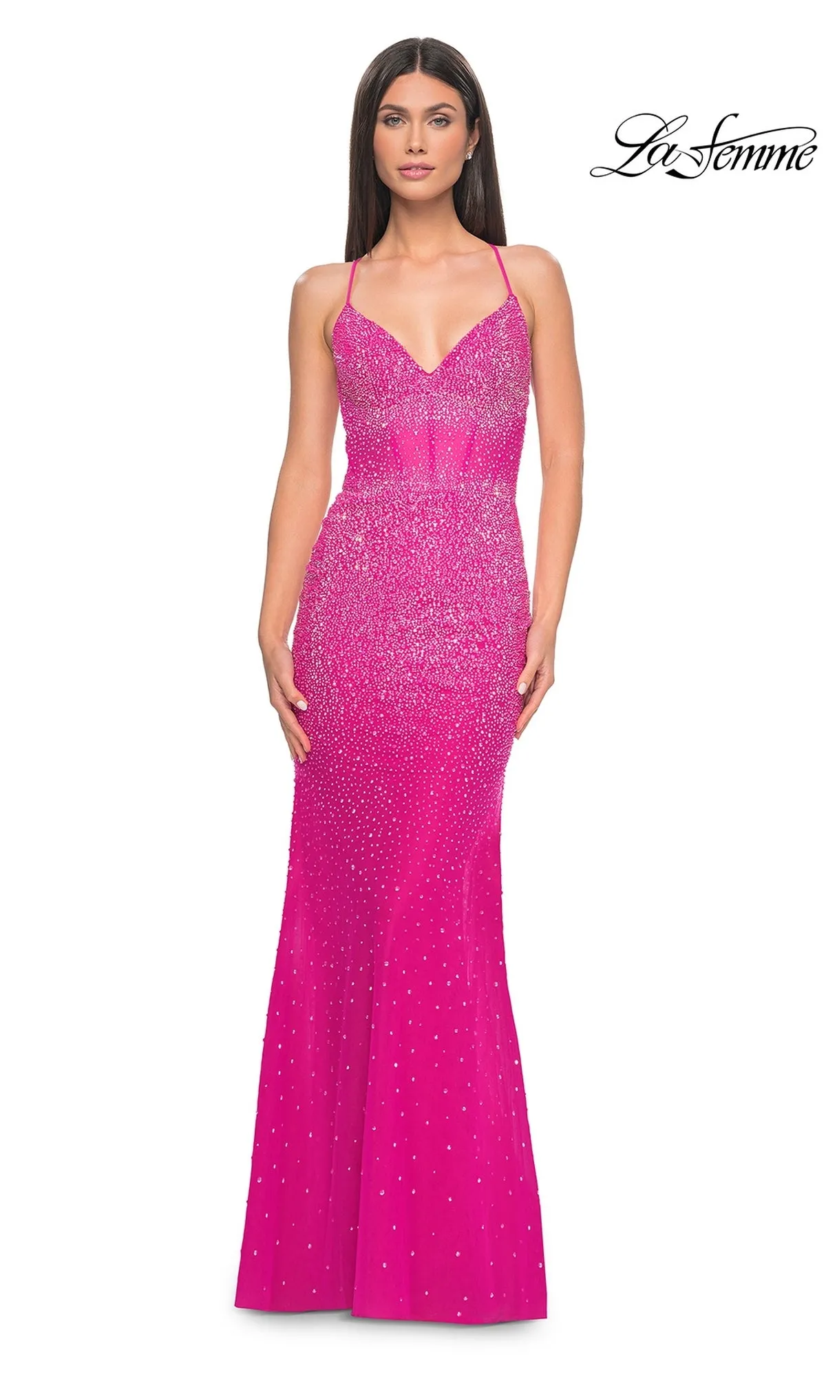 La Femme Sheer-Waist Long Beaded Prom Dress 32007 sold by PromGirl product image thumbnail 4