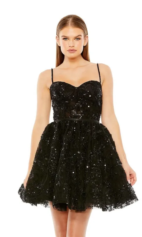 Short Black Beaded Hoco Dress: Mac Duggal 20641 sold by PromGirl