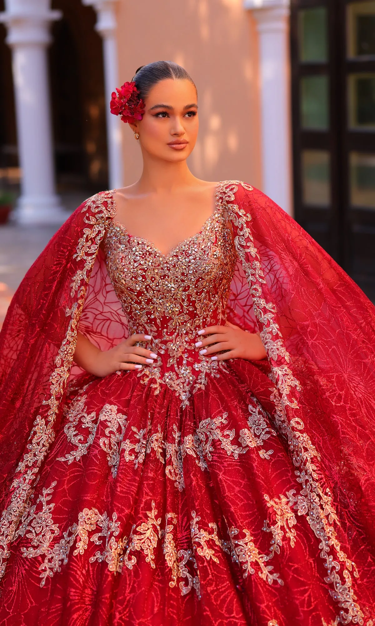 Amarra 54296 Red and Gold Quinceañera Dress sold by PromGirl product image thumbnail 3