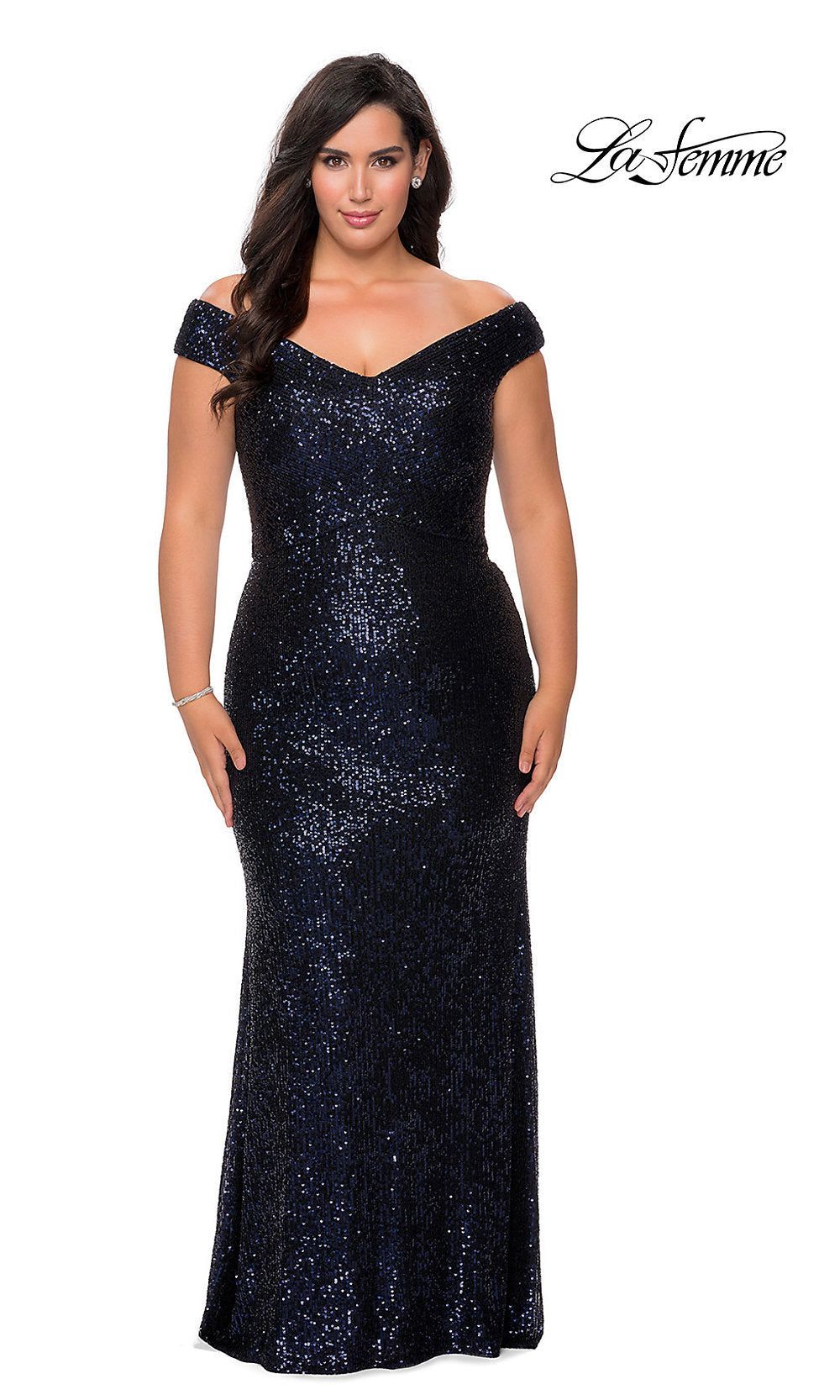 Off-the-Shoulder Long Sequin Plus-Size Prom Dress sold by PromGirl