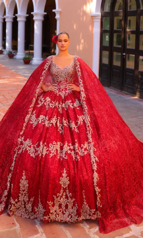 Amarra 54296 Red and Gold Quinceañera Dress sold by PromGirl