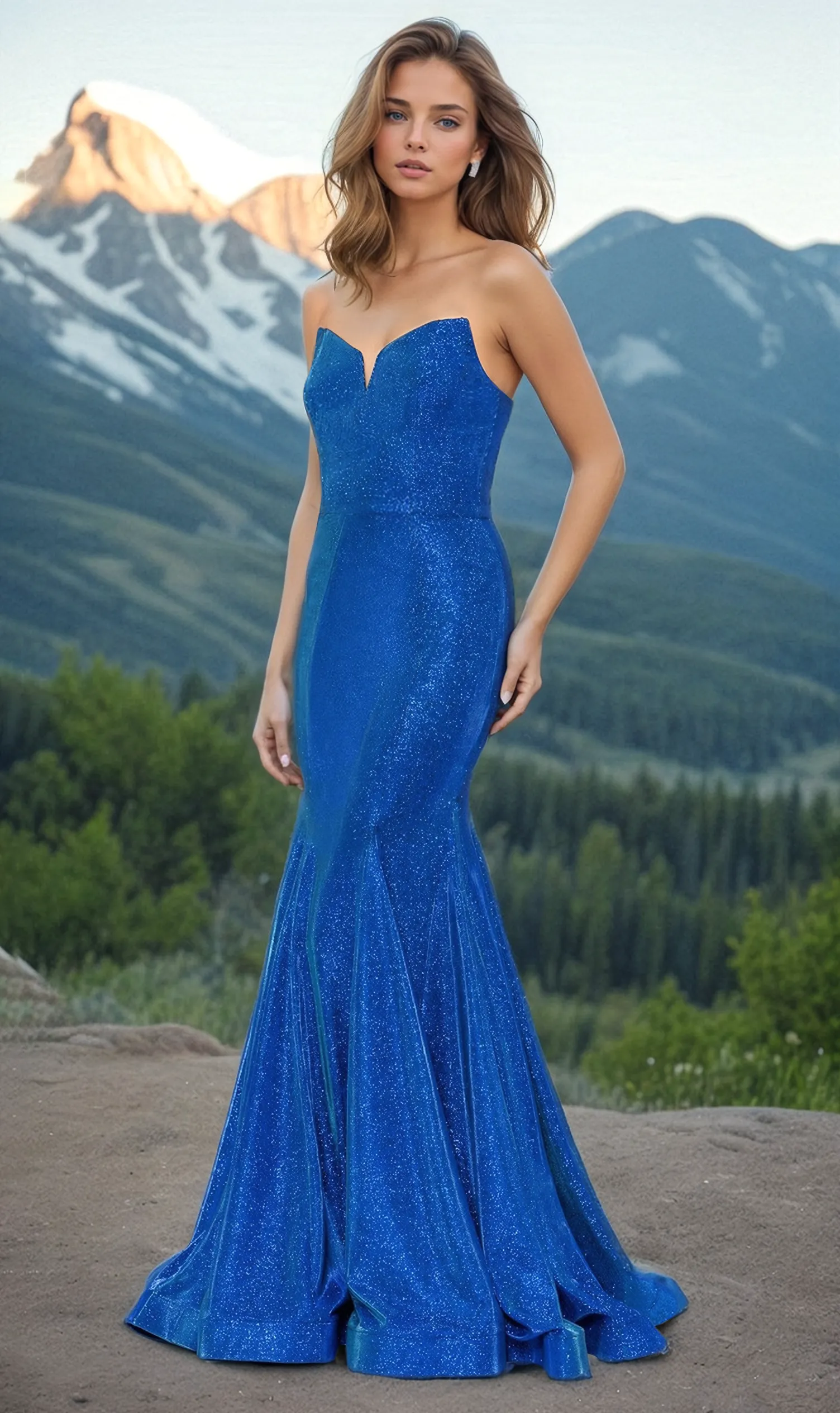 Strapless Long Blue Mermaid Prom Dress 4720BN sold by PromGirl