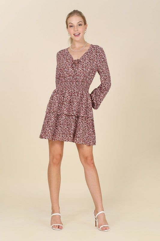 Long Sleeve Short Casual Floral-Print Dress sold by PromGirl product image thumbnail 5