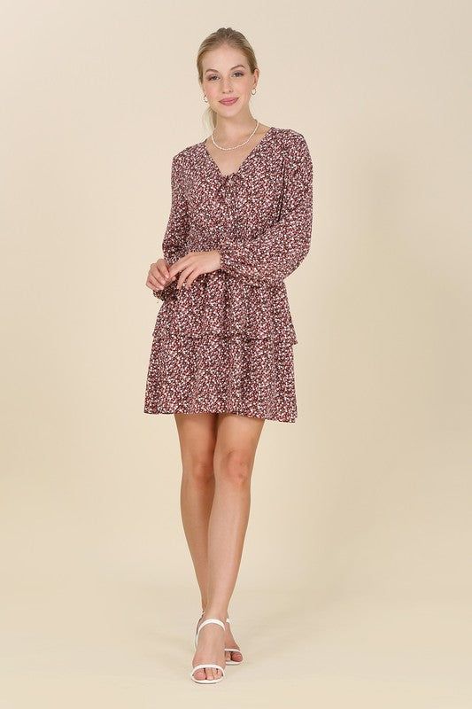 Long Sleeve Short Casual Floral-Print Dress sold by PromGirl product image thumbnail 3