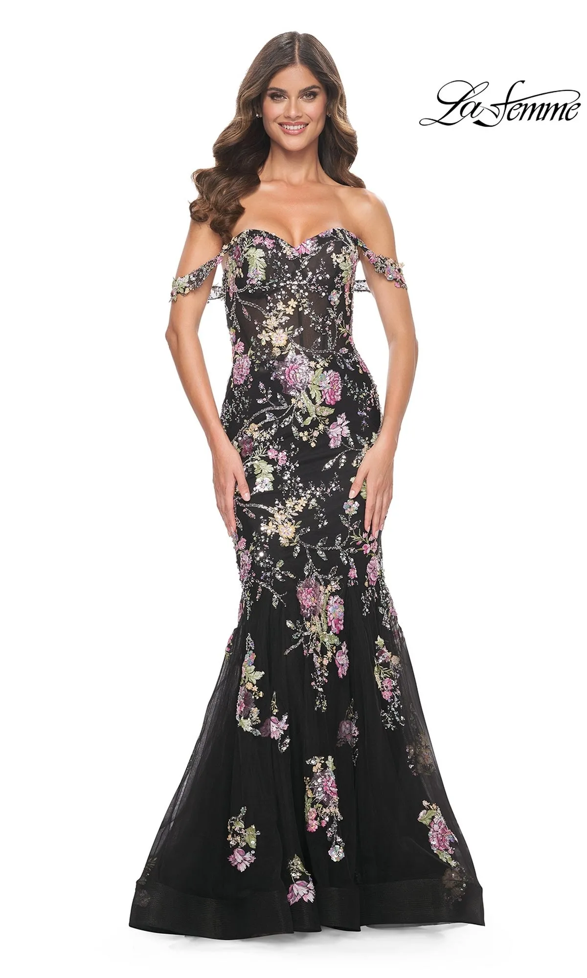La Femme Long Floral Mermaid Prom Dress 32087 sold by PromGirl