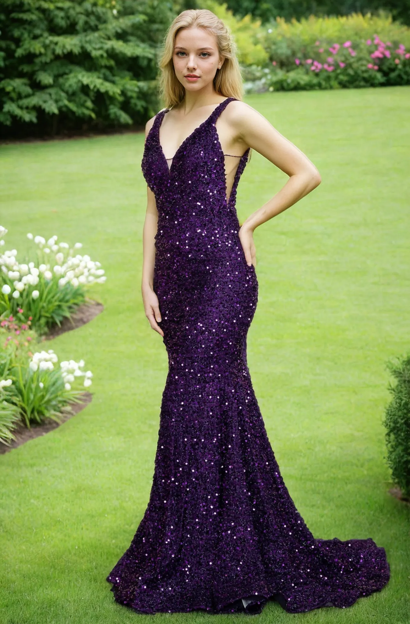 V-Neck Long Sequin Prom Dress 9108 sold by PromGirl product image thumbnail 4
