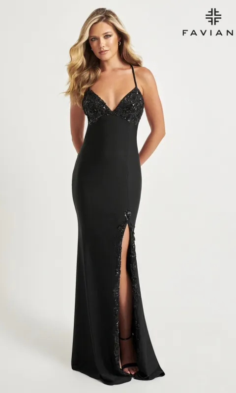 Beaded-Applique Faviana Long Prom Dress 11019 sold by PromGirl