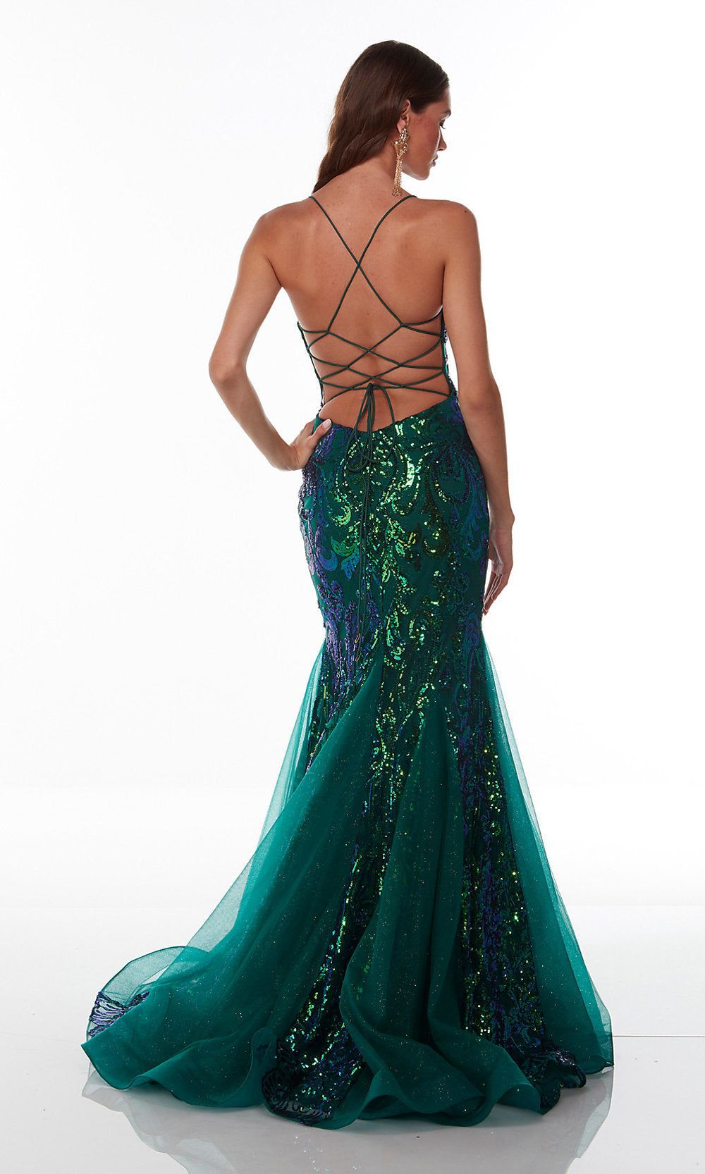 Emerald Green Sequin-Print Long Mermaid Prom Dress sold by PromGirl product image thumbnail 2