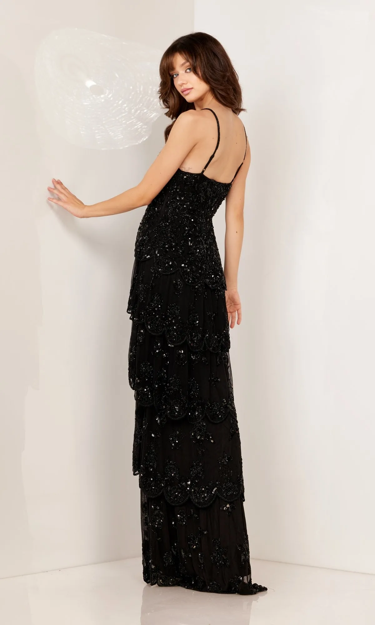 Long Beaded Prom Dress with Tiered Skirt 1190 sold by PromGirl product image thumbnail 4