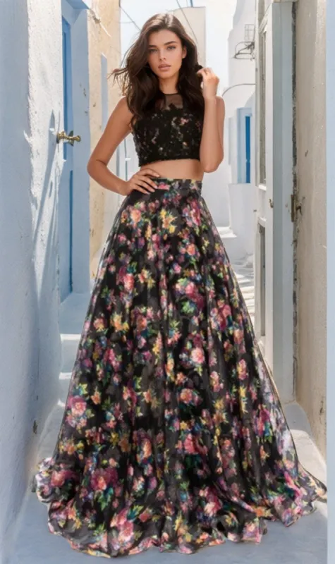 Two-Piece Floral-Print Long Prom Dress B6803 sold by PromGirl
