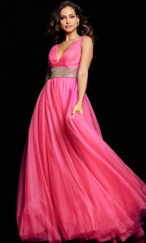 Jovani Beaded-Waist Long Prom Ball Gown 24564 sold by PromGirl