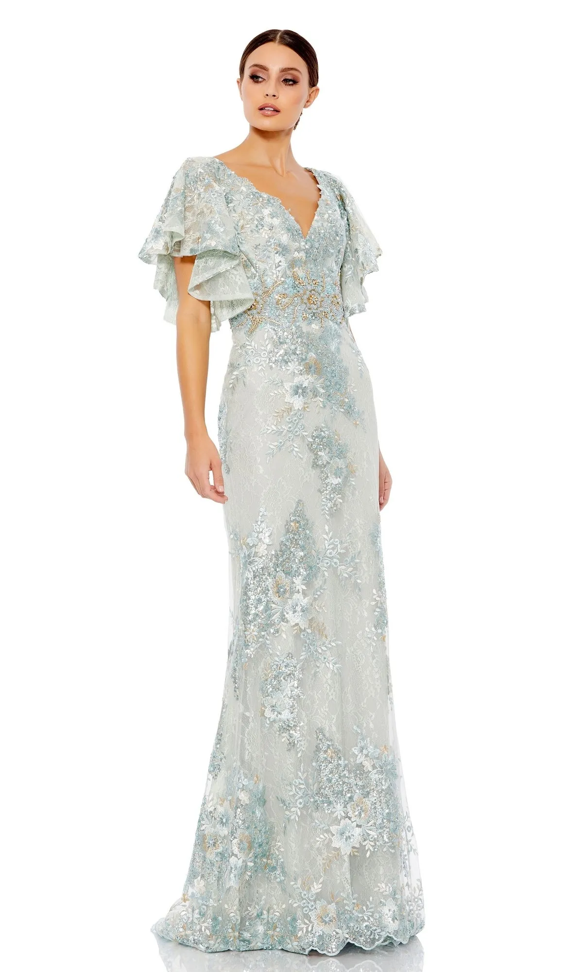 Flutter-Sleeve Long Formal Dress: Mac Duggal 67842 sold by PromGirl