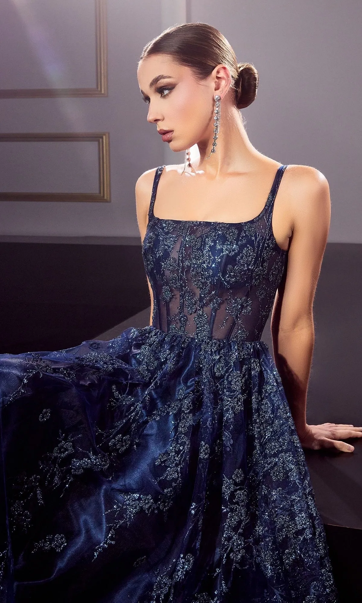 Long A-Line Glitter-Print Prom Dress J840 sold by PromGirl product image thumbnail 5