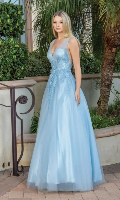 Backless Glitter Tulle Ball Gown Prom Dress 4272 sold by PromGirl