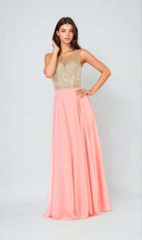 Embroidered-Bodice Long Prom Dress: Chicas C3320 sold by PromGirl