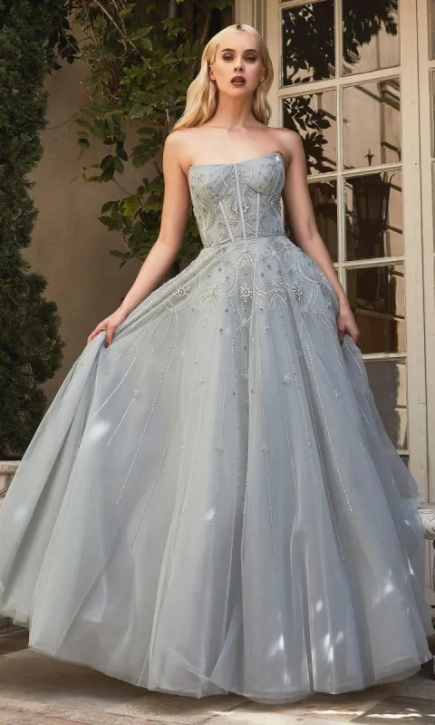 Silver Mist Long Strapless Prom Ball Gown A1095 sold by PromGirl