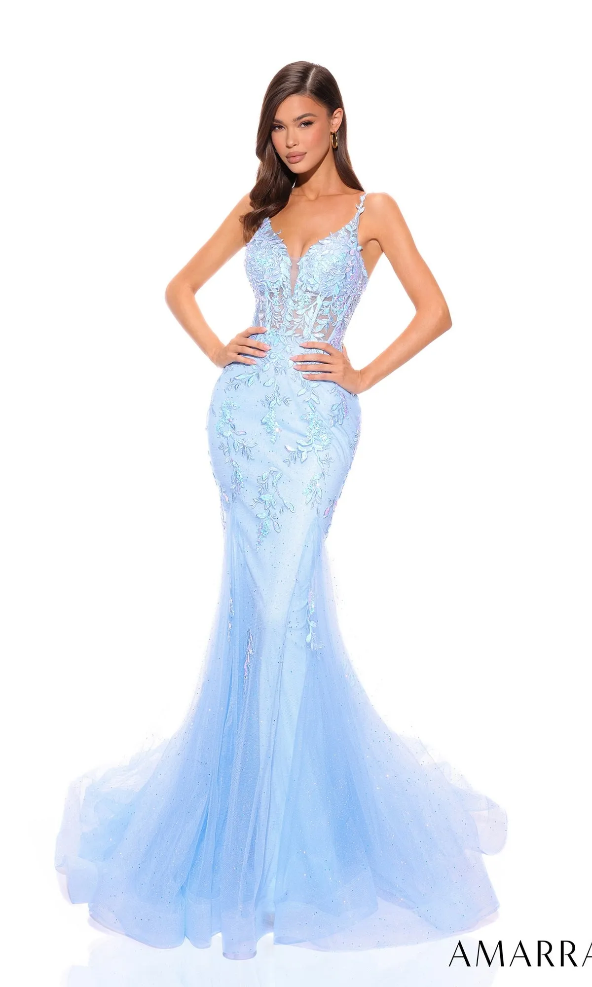 Amarra Long Glitter-Tulle Mermaid Prom Dress 88755 sold by PromGirl product image thumbnail 3