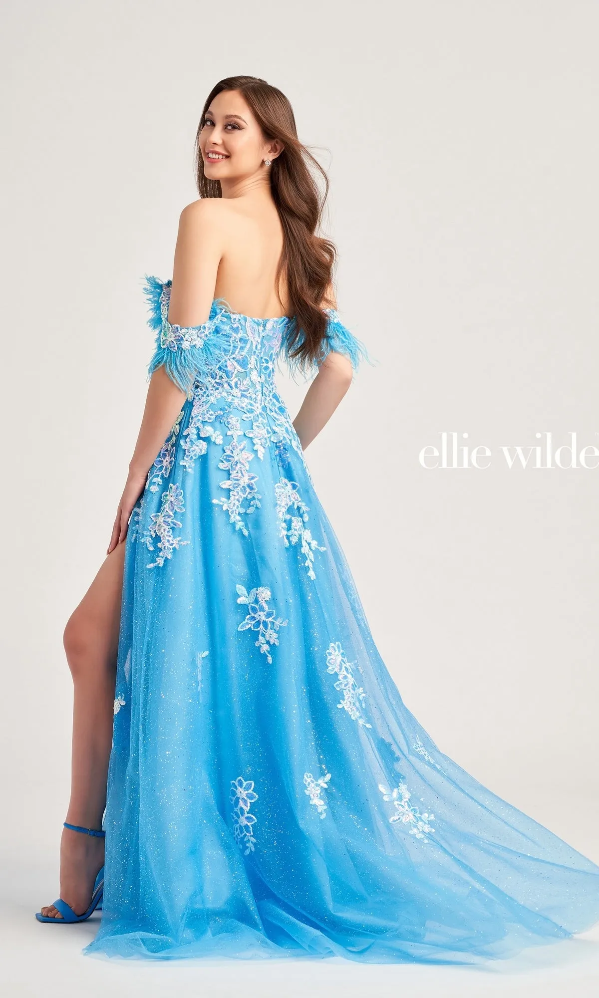 Feather-Sleeve Ellie Wilde Long Prom Dress EW35220 sold by PromGirl product image thumbnail 2