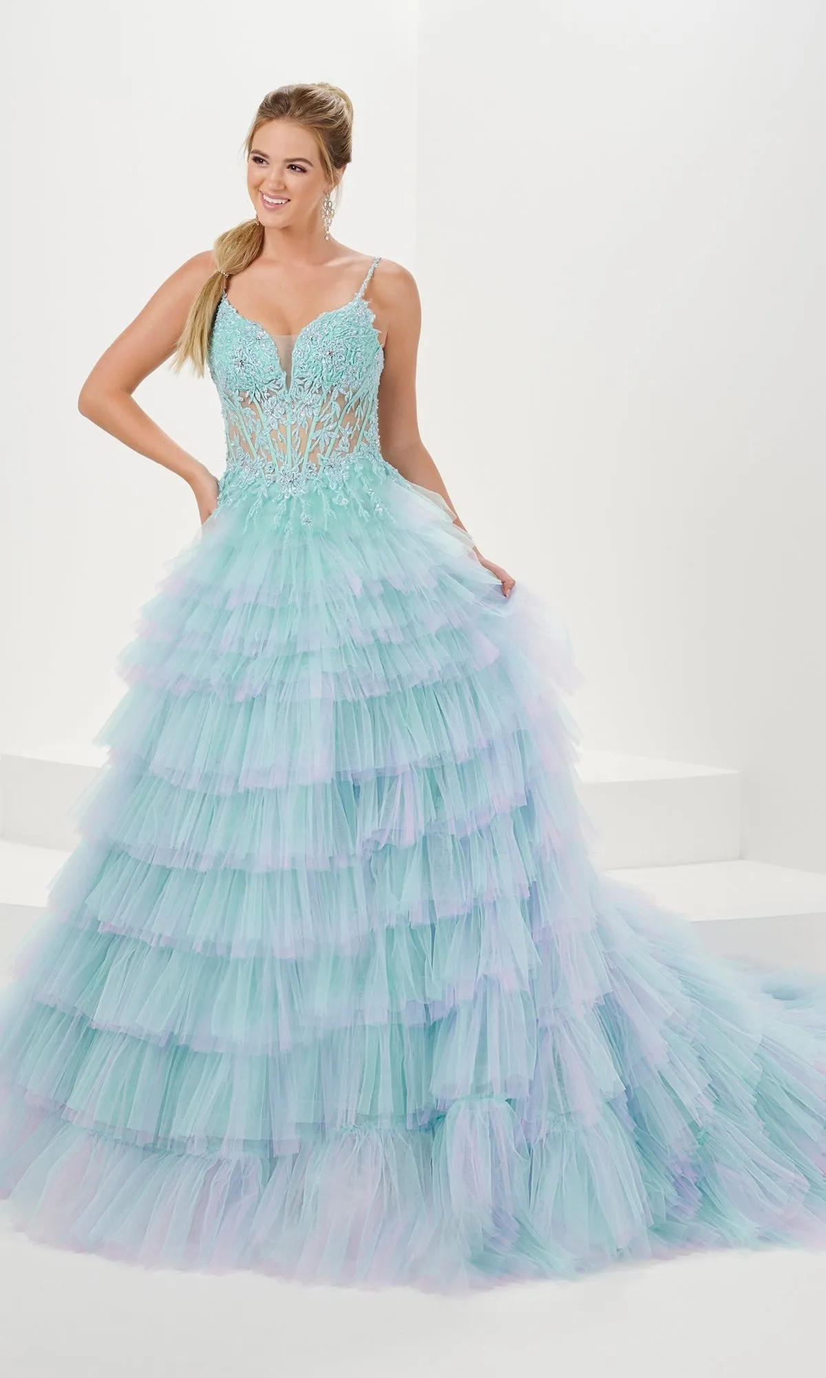 Tiffany Tiered Ruffled Tulle Prom Ball Gown 16115 sold by PromGirl product image thumbnail 3