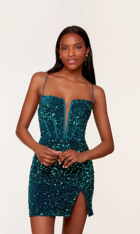 Alyce Backless-Corset Short Sequin Hoco Dress 4776 sold by PromGirl