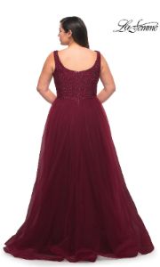 La Femme Plus-Size Long Lace-Bodice Prom Dress sold by PromGirl