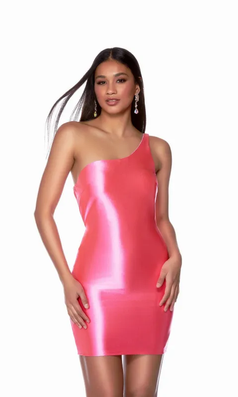 Shocking Pink One-Shoulder Homecoming Dress 4705 sold by PromGirl