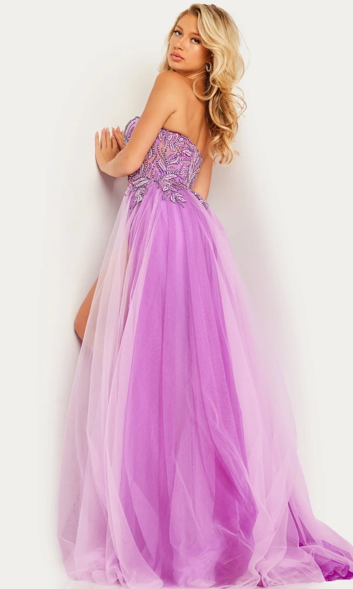 Low V-Neck Long Beaded Prom Dress: Ladivine CD935 sold by PromGirl product image thumbnail 3