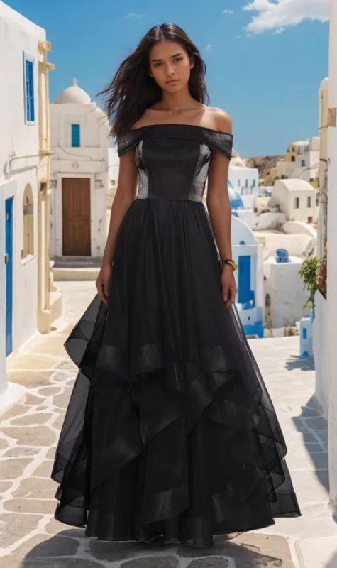La Femme Off-Shoulder Long Tiered Prom Dress 27224 sold by PromGirl