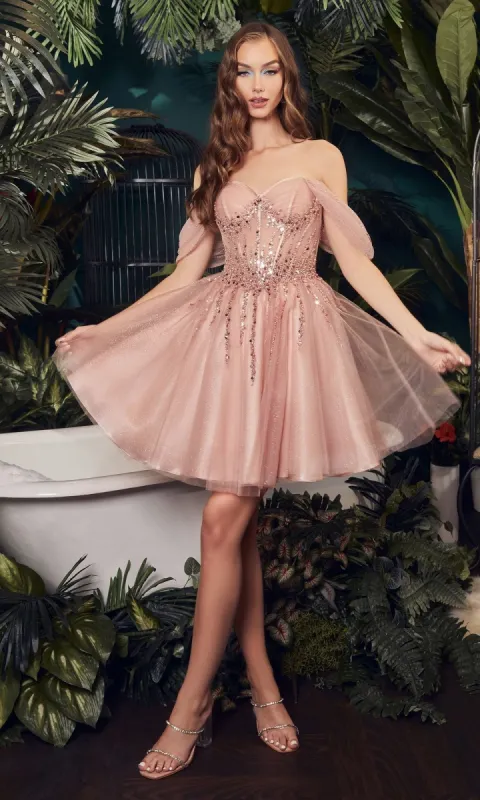 Draped-Sleeve Embellished Homecoming Dress CD0211 sold by PromGirl