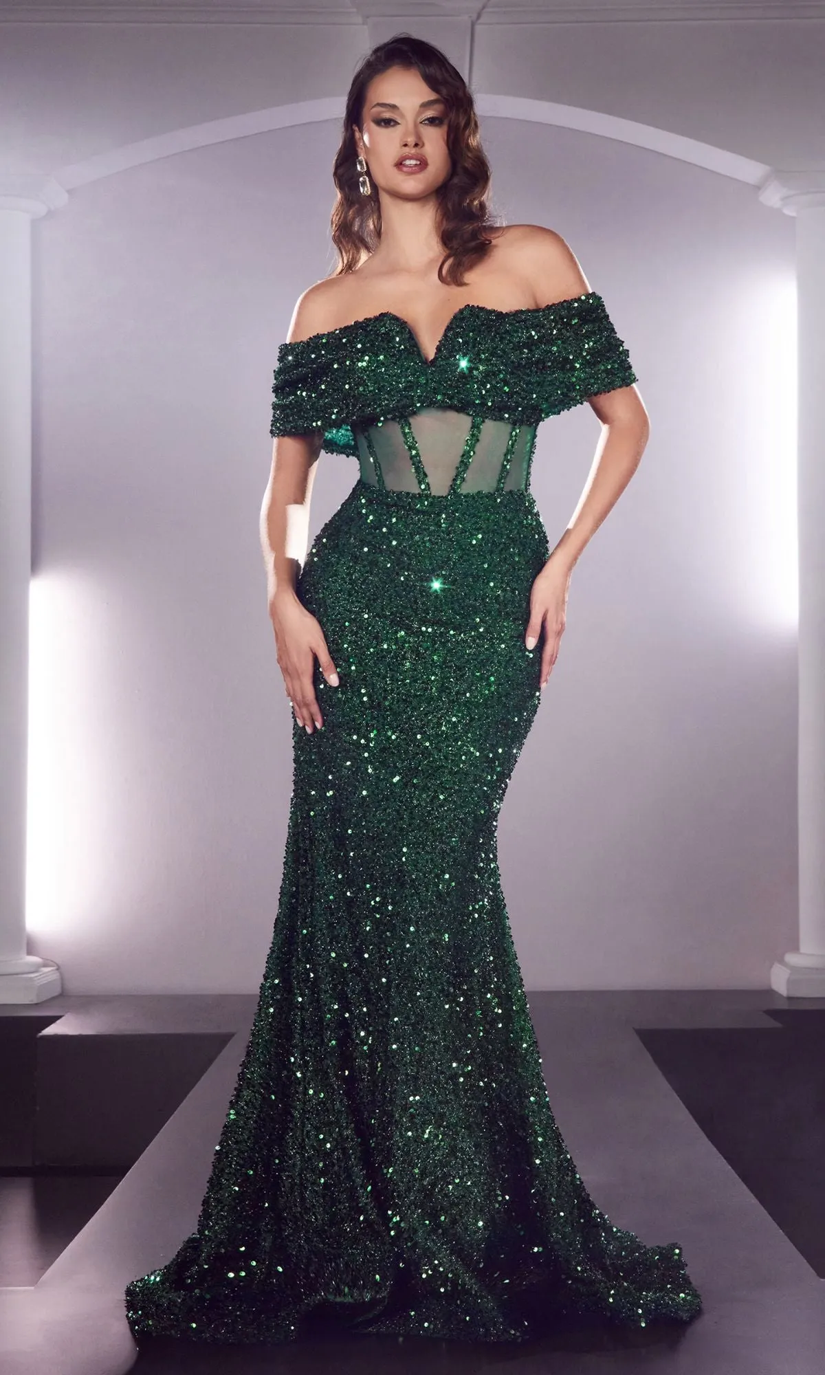 Sheer-Waist Off-Shoulder Sequin Formal Dress CD985 sold by PromGirl product image thumbnail 3