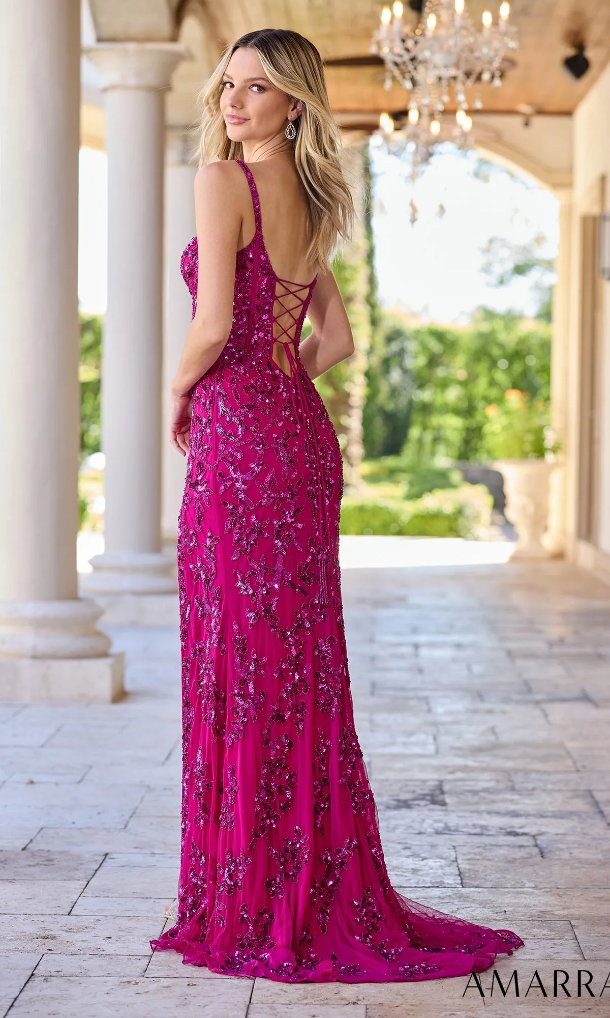 Plunging V-Neck Long Beaded Prom Dress 94306 sold by PromGirl product image thumbnail 2