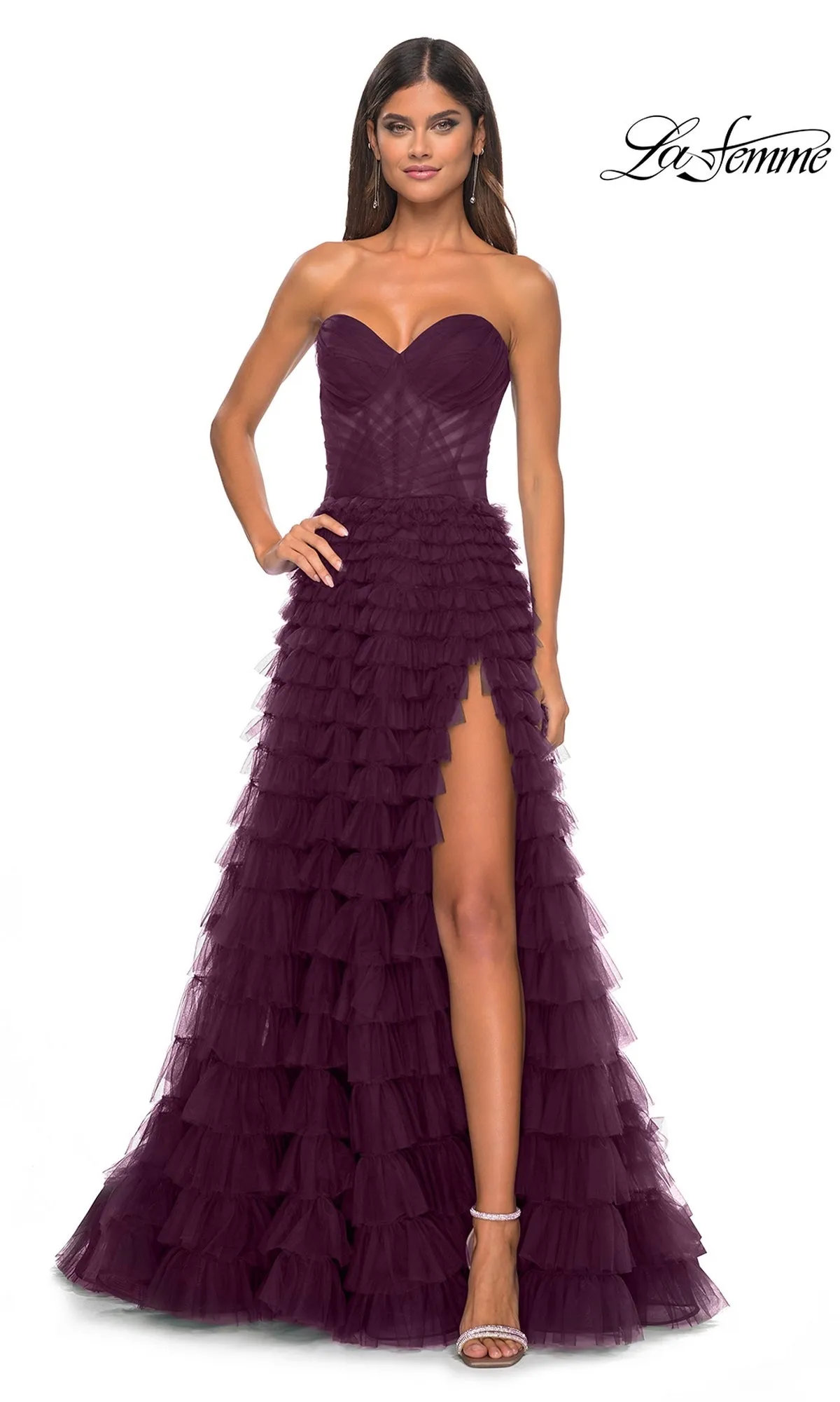 La Femme Strapless Long Ruffled Prom Dress 32283 sold by PromGirl