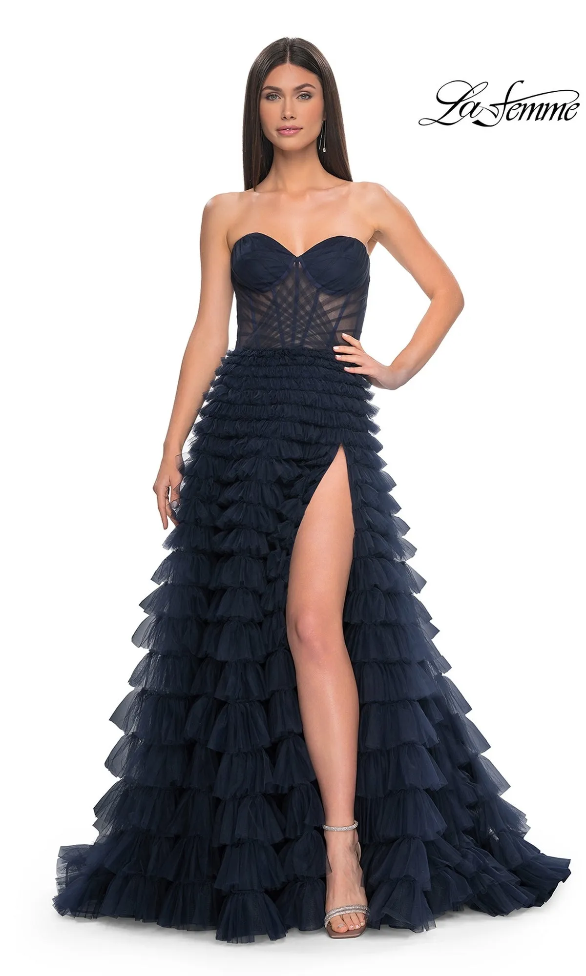 La Femme Strapless Long Ruffled Prom Dress 32283 sold by PromGirl product image thumbnail 4