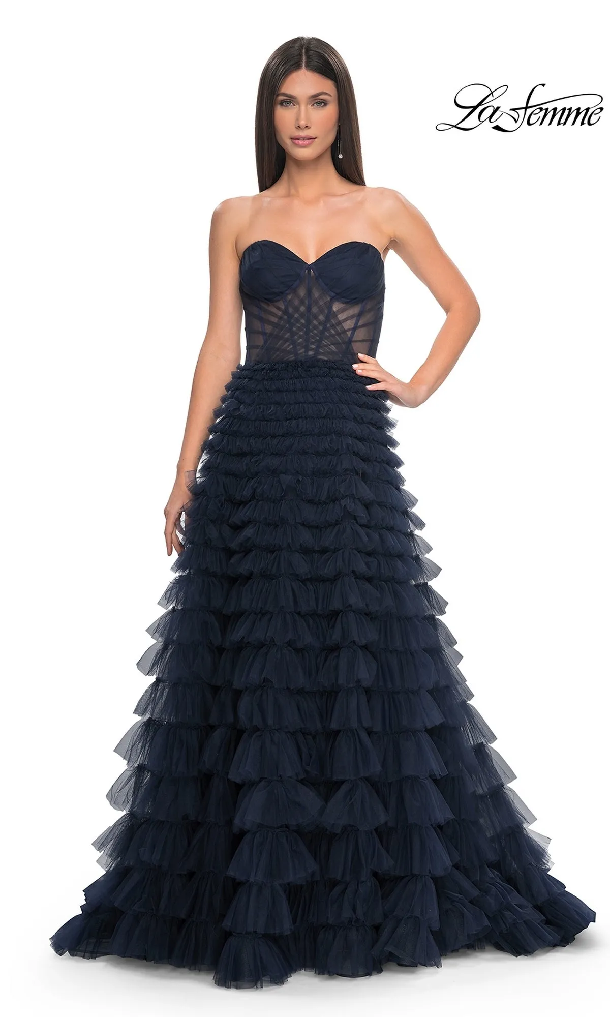 La Femme Strapless Long Ruffled Prom Dress 32283 sold by PromGirl product image thumbnail 5